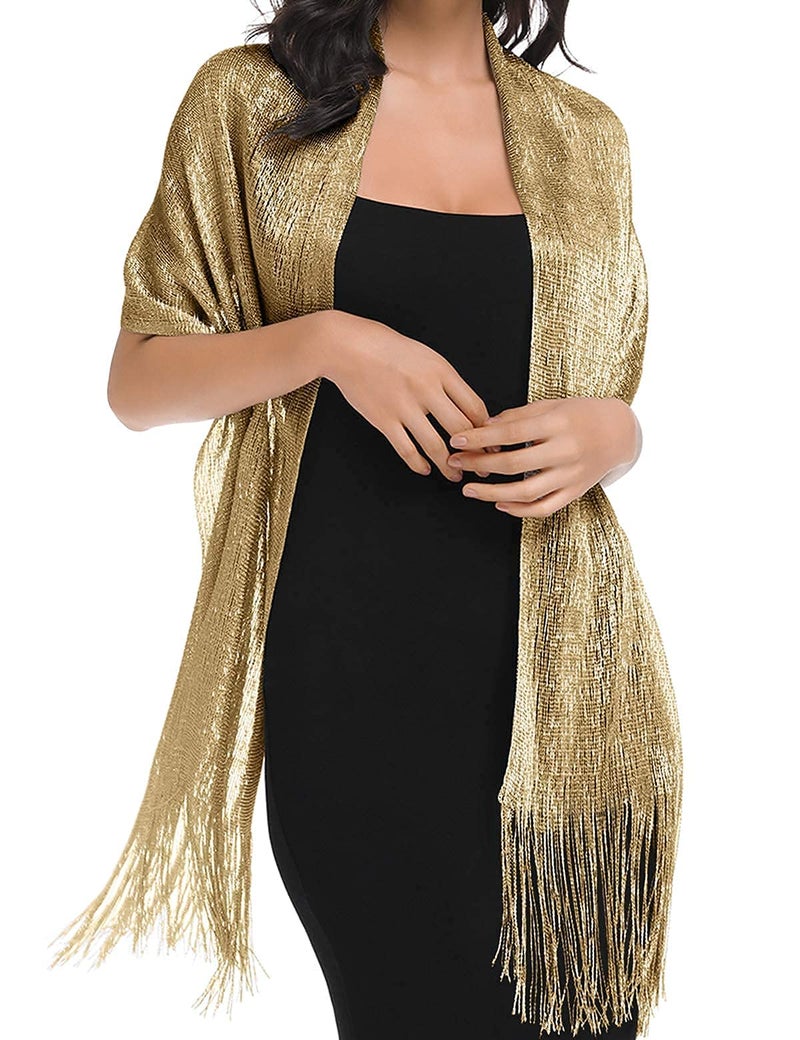 BANETTETA Gold Shawl for Women Dressy Shawls and Wraps for Evening Dresses with Buckle for Evening Party Dresses Wedding Party Dress (Gold) - Image 2